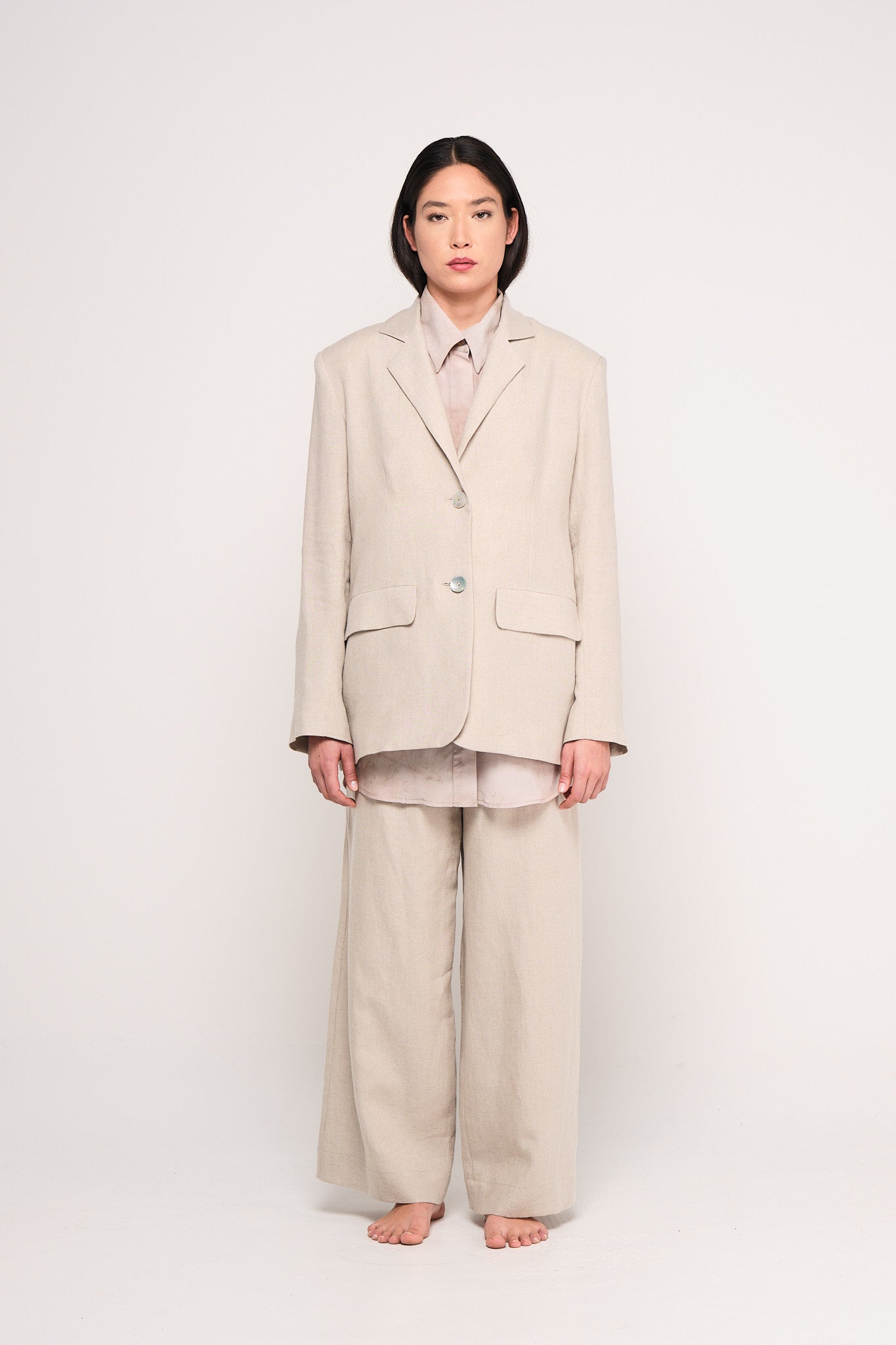 Natural linen and purple plum silk oversized blazer